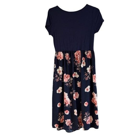 Modcloth Womens Navy Floral Pink Roses Dress Size Large Fit Flare - Picture 5 of 7